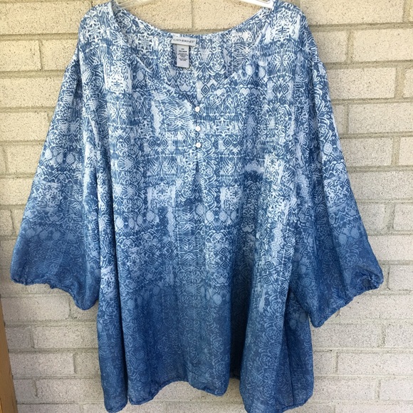 Catherines Tops - Catherine's Plus Blue Design Boho Peasant Top